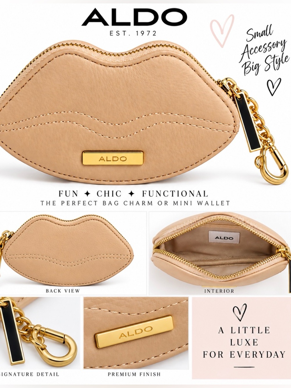 Aldo Nude Lip-Shaped Bag Charm Wallet